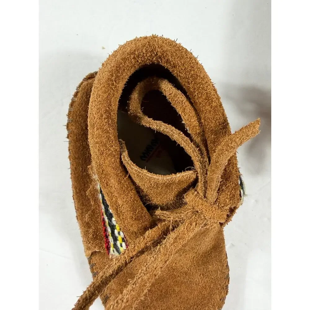 Minnetonka Brown Suede Lace Up Moccasin Soft Sole Shoes Size 4 5 toddler